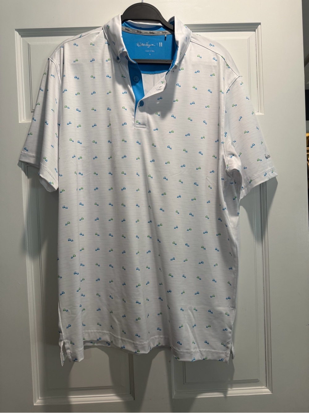 Walter Hagen White Polo with Blue and Green Micro Print